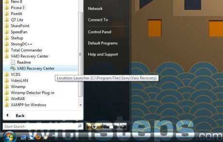 run sony vaio recovery disk