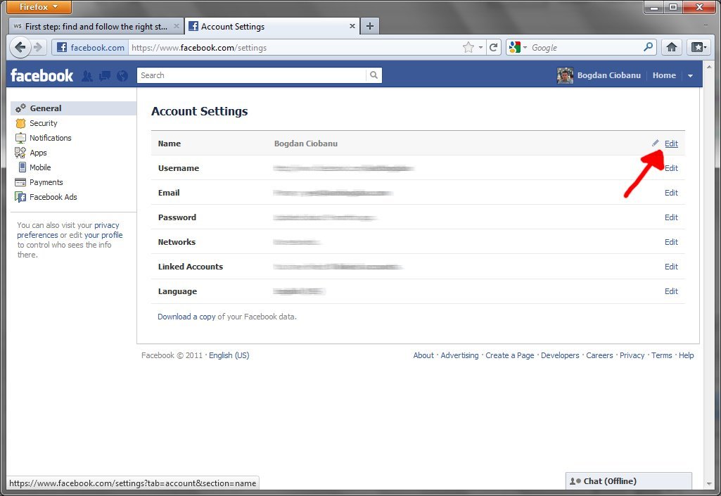 How do I change my name on Facebook?