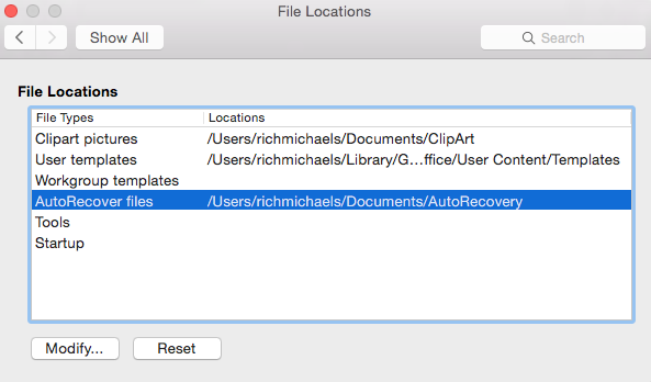 how can i find the autorecover word files